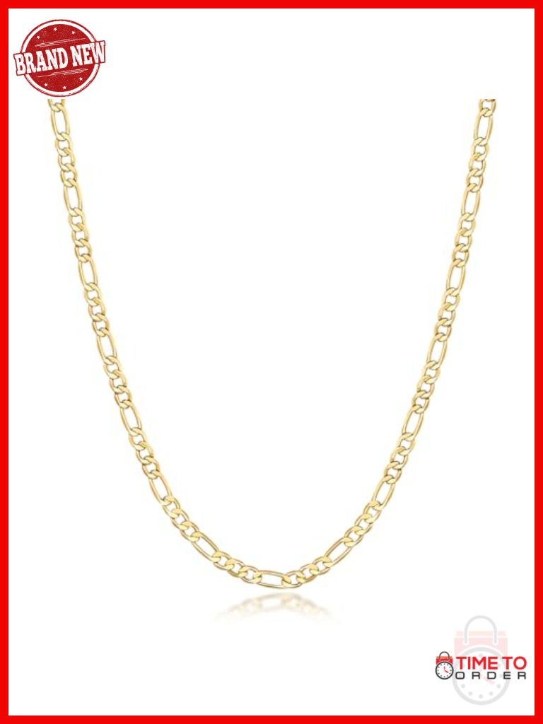 3.2mm Figaro Chain Necklace 14k Gold Plated Lobster Clasp 24in